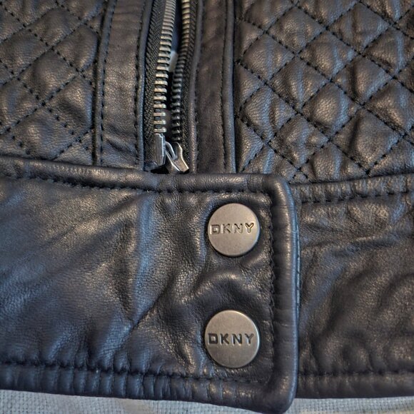 DKNY Women's Leather Motorcycle Jacket with Logo Lining - Size M - Picture 8 of 10